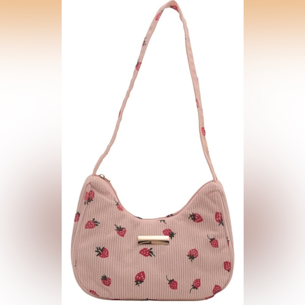 Pink Strawberry Corduroy Shoulder Bag